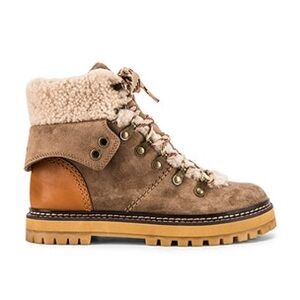 See By Chloe Tan and Brown Lace Up Boots
